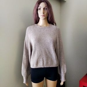 Poof Apparel sweater Taupe Tan Long Sleeves Crew Neck Knit  Tulip nwot